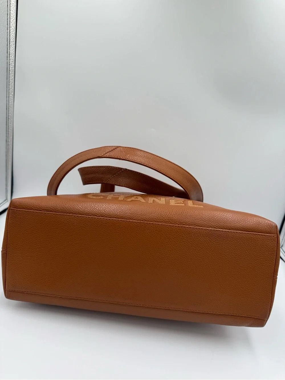 CHANEL Tan/Brown Caviar Leather Tote with CC Charm and Gold Hardware